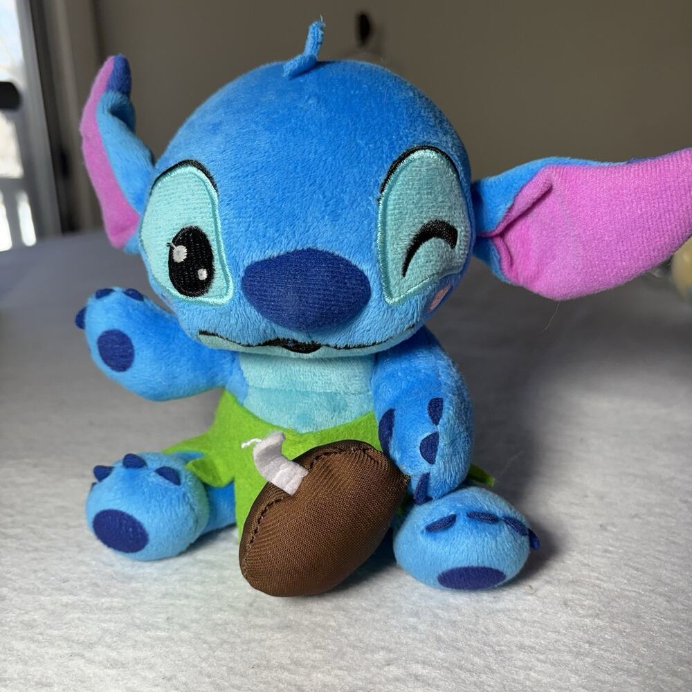 Disney Stitch Plush Hula Skirt Coconut 7" Small Stuffed Animal Just Play Winking